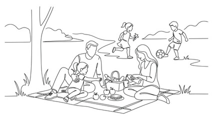 Obraz premium Family having a picnic outdoors together.