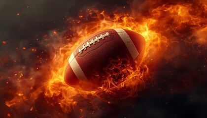 Fototapeta premium American football ball surrounded by intense realistic burning flames and heat with football competition athletic abstract