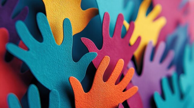 Colorful paper hands reaching up in a vibrant display of unity and diversity
