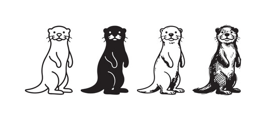 Four graphic styles of an otter standing upright and facing forward © Ірина Гринюк