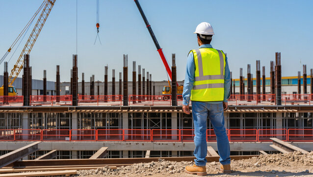Construction engineer overview
​Building site supervision
​Industrial development project
​Modern infrastructure creation
​Architect looking ahead
​Hard hat area
​Engineering work process
