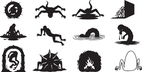Obraz premium Comprehensive Collection of Black Silhouette Illustrations Featuring Various People in Different Poses, Actions, and Activities for Graphic Design Projects and Scalable Vector Art.