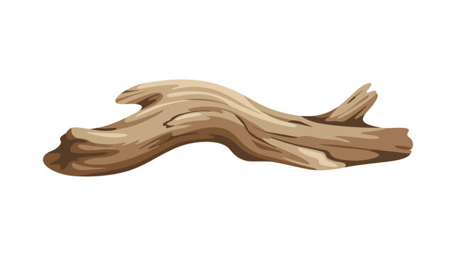 Weathered driftwood log vector illustration old beach timber piece isolated