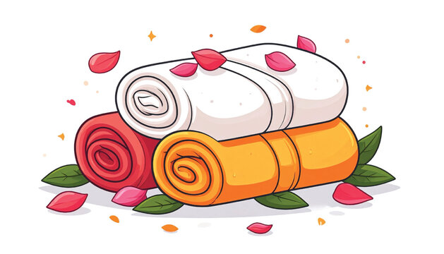 Rolled up towels in different colors.