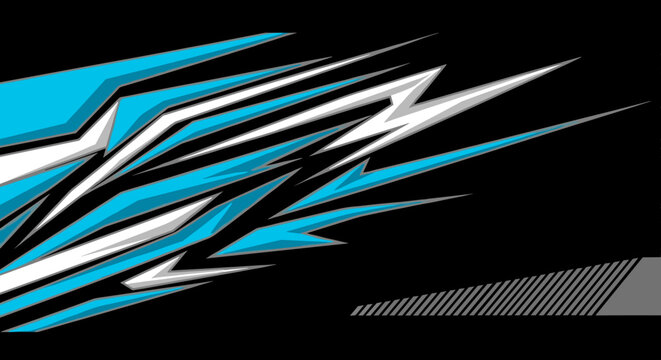 Blue and white high speed racing decal on black.