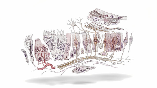 Olfactory Epithelium With Neurons And Blood Vessels