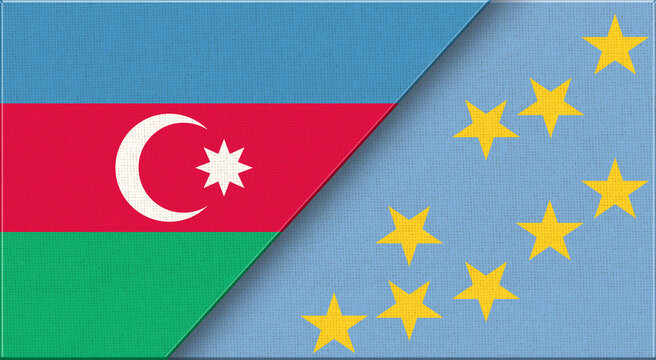 Double flag of Azerbaijan and Tuvalu on fabric texture.