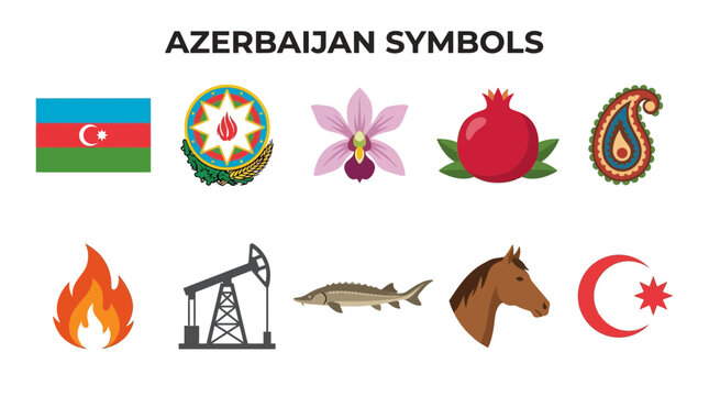 Collection of Azerbaijan Symbols and National Emblems.