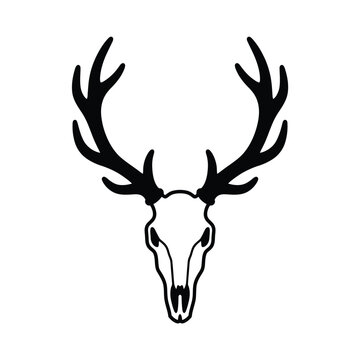 Black Deer Skull with Antlers Illustration.