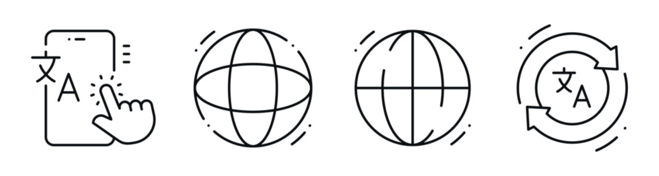 Translation and global icons arranged in horizontal layout. Editable stroke