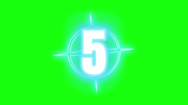 Cartoon countdown 10 seconds animation footage with funny bouncing numbers and vibrant comic elements isolated on chroma key green screen background for video editing overlay