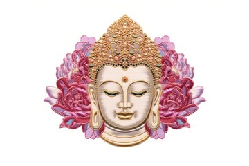 Obraz premium Buddha head in embroidery style art representation spirituality.