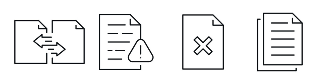 Document icons indicating transfer, error and file states. Editable stroke