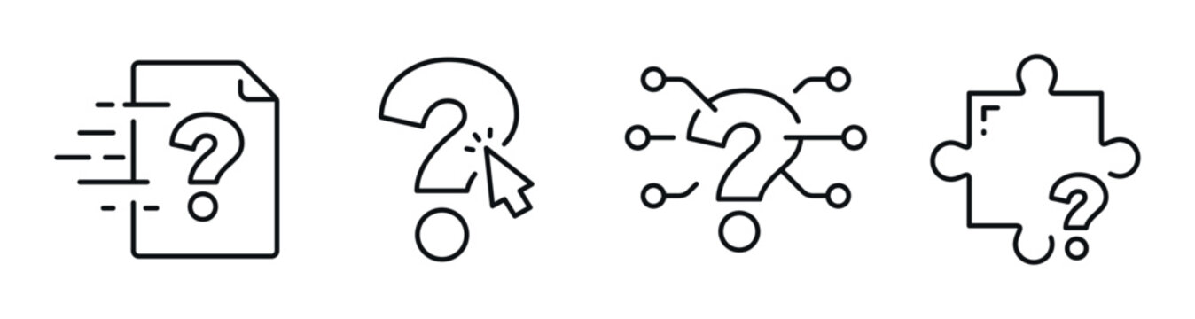 Question mark icons arranged in row on white background. Editable stroke