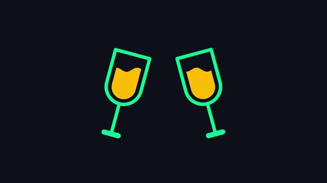 Two teal champagne or wine glasses clinking together with a sparkle, representing a toast, cheers, or a shared celebratory drink moment