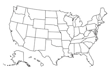 United States map with state borders, minimalist black outline USA vector illustration, blank American map template for educational and business use © jutt