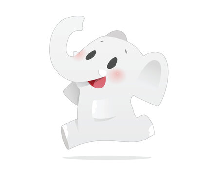 Cute White Baby Elephant Cartoon Mascot Jumping Happily