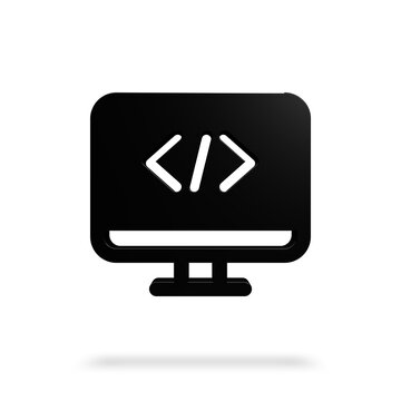 Coding Action with 3d Icon Black on Computer Screen, Graphic Design, Technology Concept View