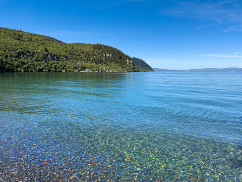 Whangamata Bay, Lake Taupō, New Zealand. Pristine clear water in one of the clearest and purest large lakes in the world.