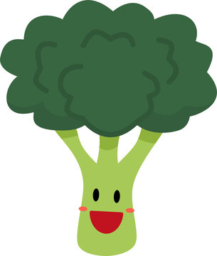 Broccoli cartoon flat style illustration with cute face