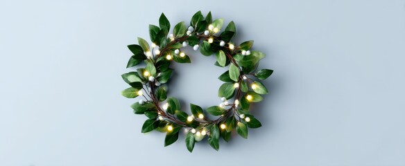 Obraz premium Bright festive wreath on simple backdrop holiday decor idea