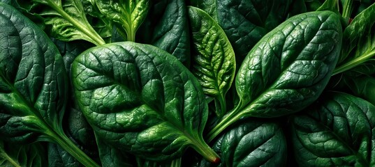 Obraz premium Close-Up of Fresh Organic Spinach Showcasing Lush Textures and Rich Green Shades of Vitality