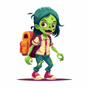 Cartoon Zombie Child with Backpack