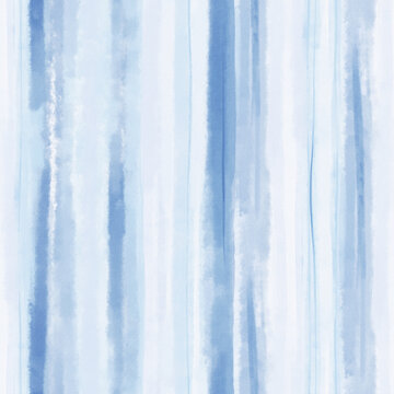 Watercolor seamless abstract pattern with blue vertical smeared stripes. Delicate repeat marine print for fabric, background or home textile. Hand-drawn decoration illustration.