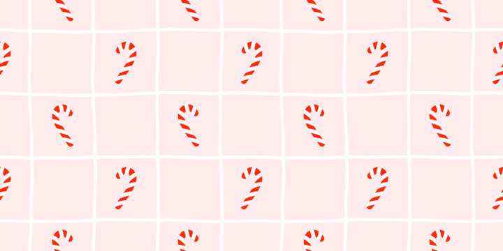 Small seamless pattern with line and checkered christmas candy design. Lollipop gingham and striped motifs round valentine cover. Stripe peppermint bow sweet white print and dot vector.