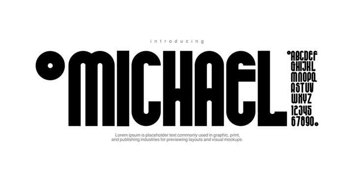 Michael: A bold condensed rounded sans. Modern arched display font for luxury branding, fashion logos, and trendy packaging.