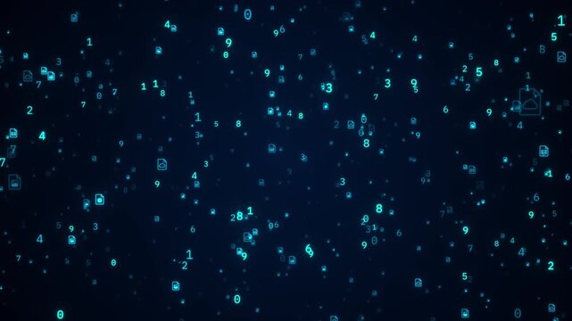 Digital Cloud File Storage with Email Messages, Binary Data Stream and Document Icons &ndash; Cyber Technology Seamless Loop Background