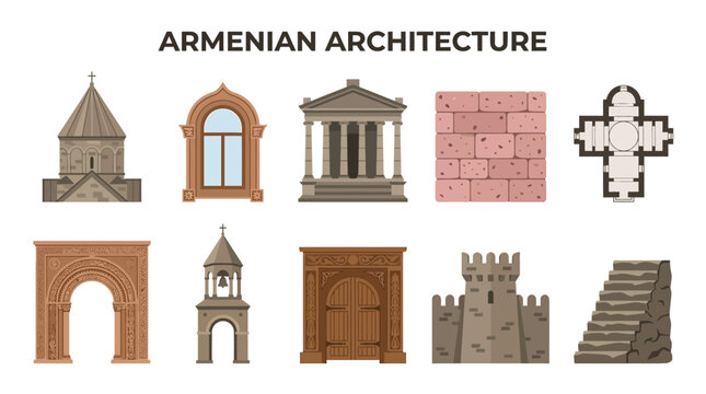Collection of Armenian Architecture Elements and Symbols.