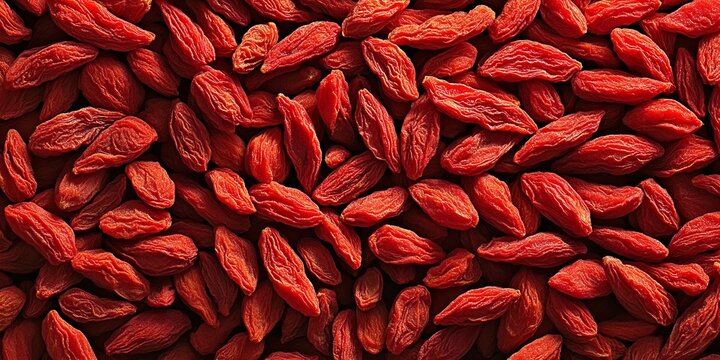 Vibrant Close-Up of Whole Chewy Shriveled Red Orange Goji Berries on Textured Background