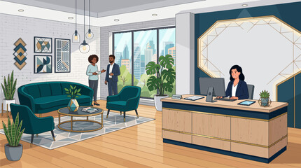 Fototapeta premium modern office interior with reception desk.
