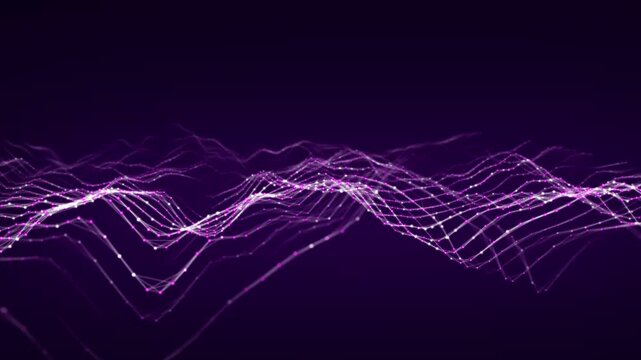 Dynamic blue wave of particles and lines. Abstract futuristic background. Big data visualization. 3D rendering.