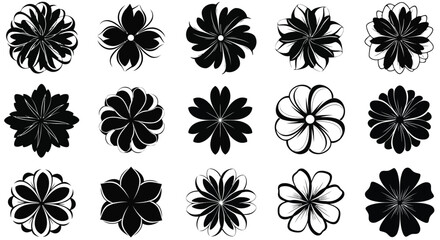 Obraz premium Black floral icons on white background