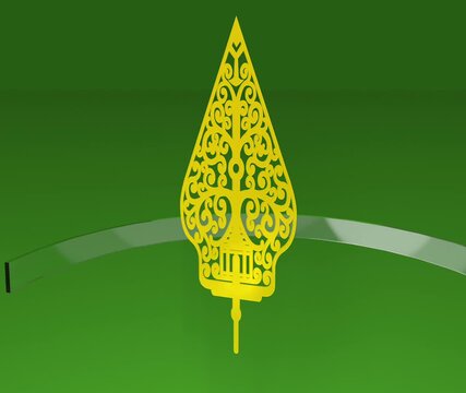 Elegant golden Gunungan animation inspired by traditional Javanese wayang culture with a clean green screen background