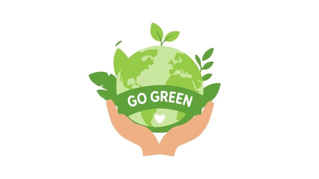 Go green hand holding leaf world flat design video animation suitable to your brand, advertise, display, greenlife, marketing, planet, science, and more