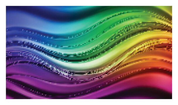 Abstract rainbow wave background with colorful mesh pattern and dynamic flowing silk lines.
