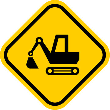 Heavy machinery operating construction site warning sign icon vector