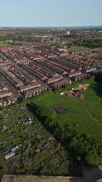 Newcastle upon Tyne UK: 25th May 2026: Drone footage shows terraced houses in Heaton at dawn. Rows of Tyneside flats near Chillingham Road 