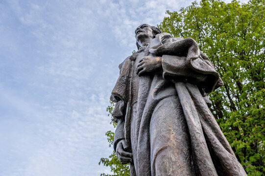 Ignacy Jan Paderewski Bronze Statue with Sky and Tree in Switzerland.