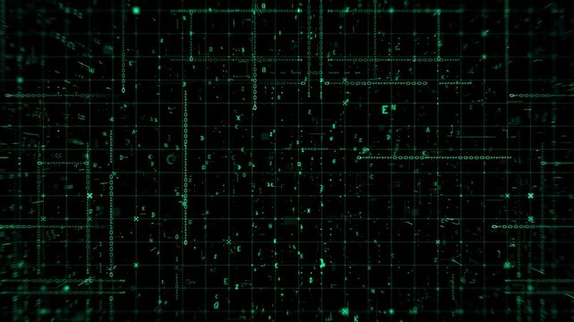 Green Digital Matrix Code Grid &ndash; Futuristic Cybersecurity Data Tunnel Motion Graphics Background