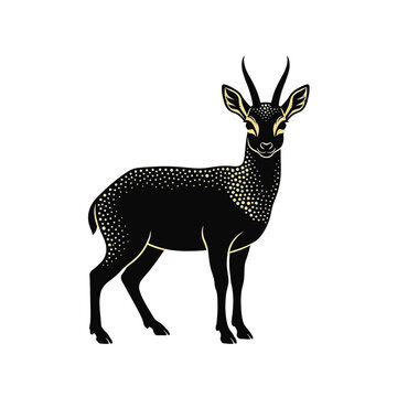 Black silhouette of a noble klipspringer standing in profile, small African mountain antelope with characteristic horns and sturdy build, isolated on a white background vector.