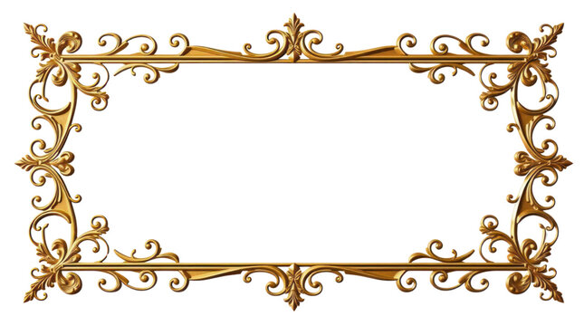 Golden Ornate Victorian Frame Border for Elegant Certificates and Invitations on Transparent Background