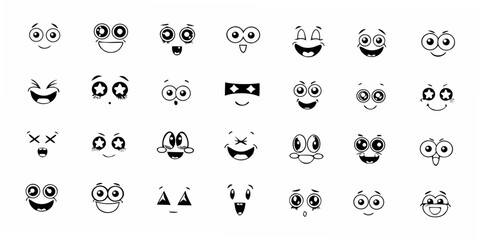 Fototapeta premium cartoon facial expressions collection black and white vector illustrations