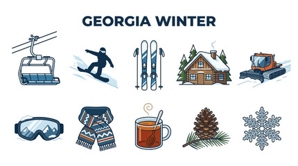 Georgia Winter Mountain Skiing and Snow Activities Collection. © zyaa