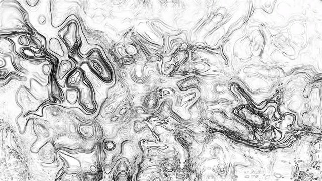 Monochrome Topographic Wave Line Art Draping
&bull;	Description: Abstract black and white background with fine liquid contour lines. Beautiful topographical sketch texture and marble patterns create an ele