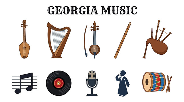 Collection of Georgian Musical Instruments and Symbols.
