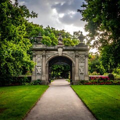 Fototapeta premium Historic stone archway in a garden.